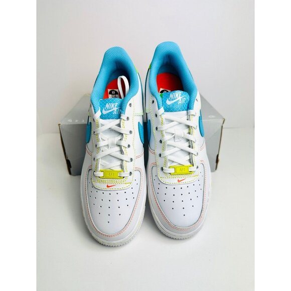 6Y | FITS 7.5 WOMEN'S NIKE AIR FORCE ONE AF1 WHITE BLUE SNEAKERS FJ4614-100 - Picture 7 of 8